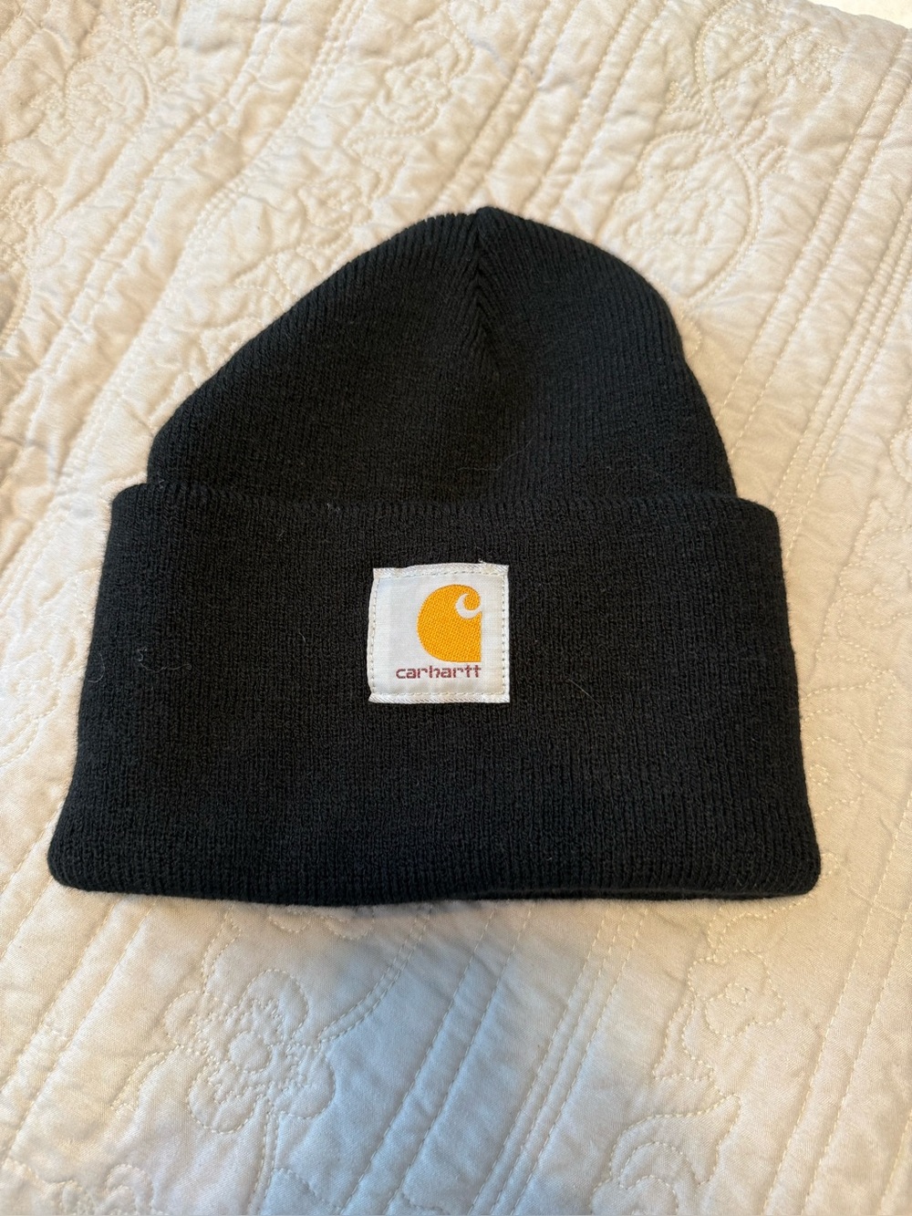 Carhartt Black Knit Cuffed Beanie Watch Hat Logo Patch Unisex One Size